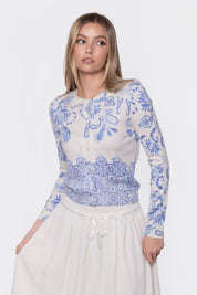 Gabrielle Cardigan (Blue Pattern)