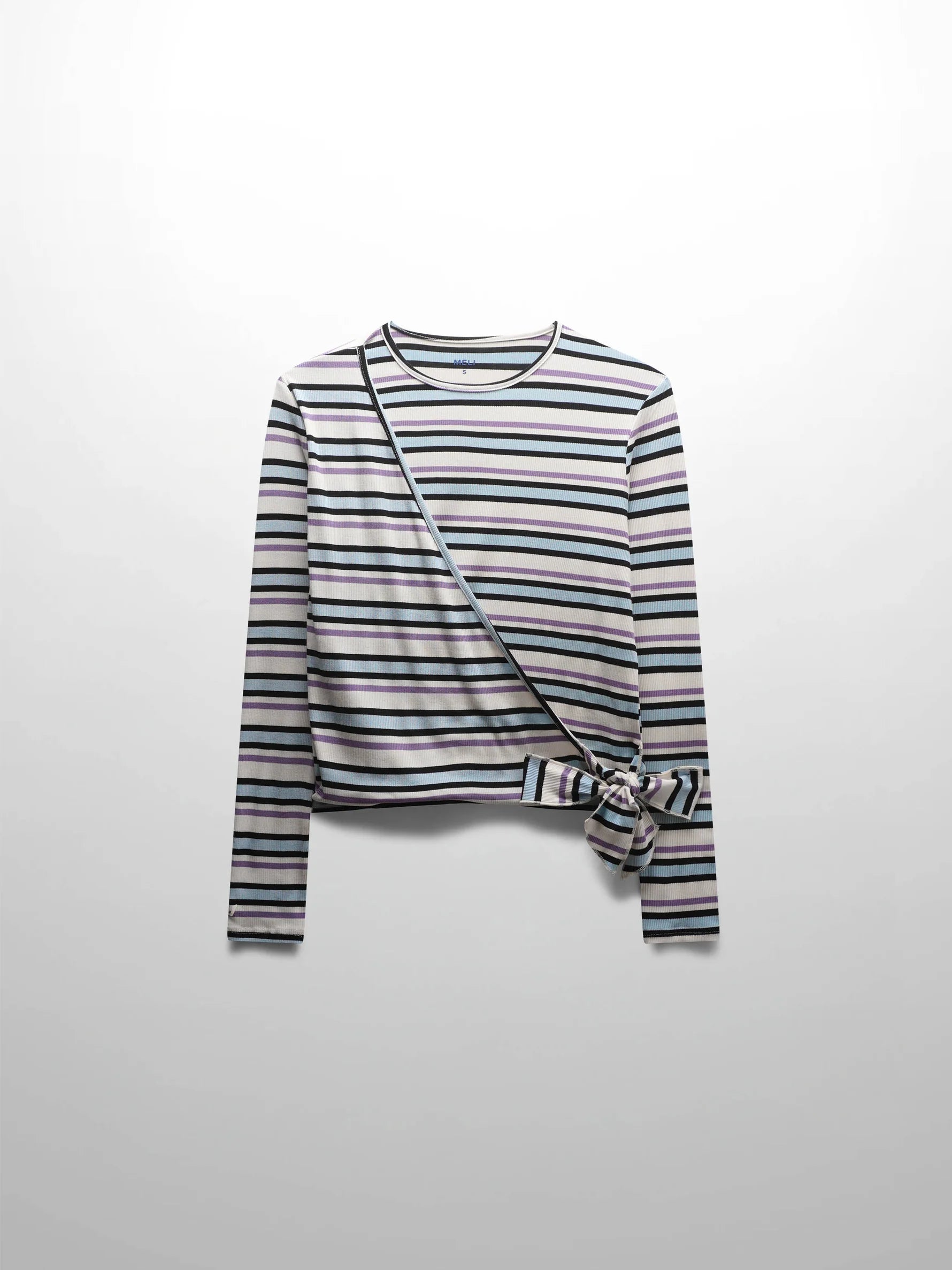 Striped Wrap Tee-Ivory/Light Blue