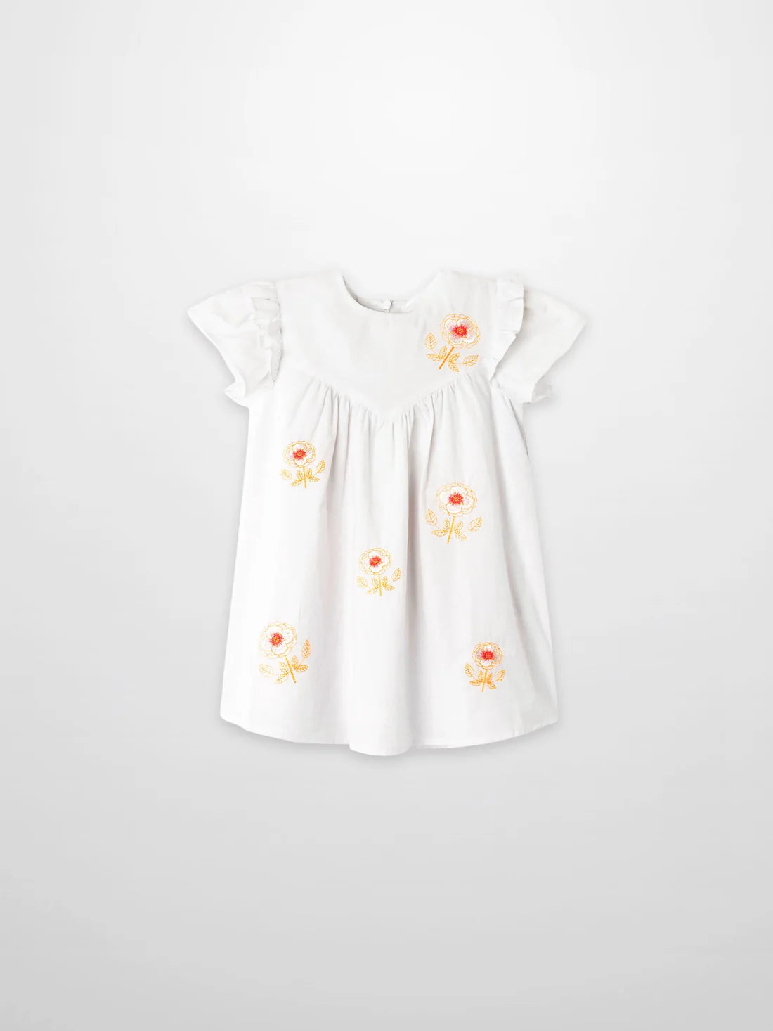 Embroidered Flower Dress - Short Sleeve