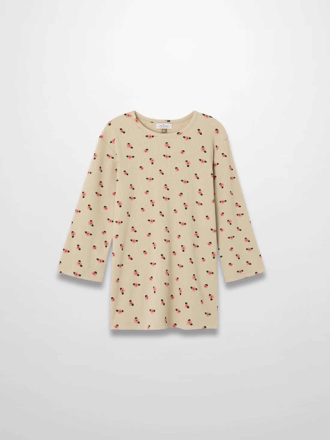 Tan Floral T-shirt - 3/4 Sleeve