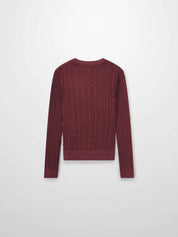 Printed Cable Sweater-Maroon/Pink Flower