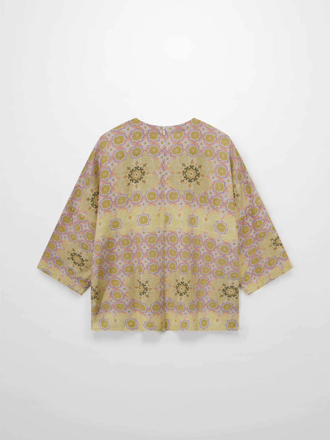Linen Blend Crop Swing Top-Geometric