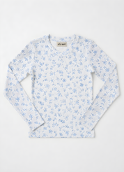 PRINTED MICRO-RIBBED TSHIRT- BLUE BLOSSOM