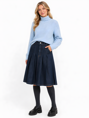 PLEATED DENIM SKIRT