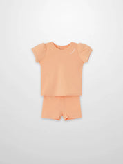 Short Puff Sleeve T-shirt & Shorts Set - Peach