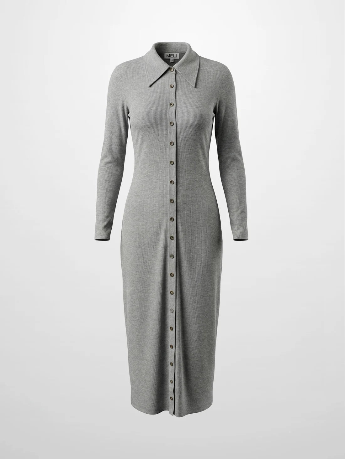Button Down Ribbed Maxi Dress-Heathered Grey