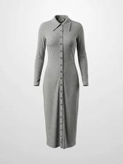 Button Down Ribbed Maxi Dress-Heathered Grey