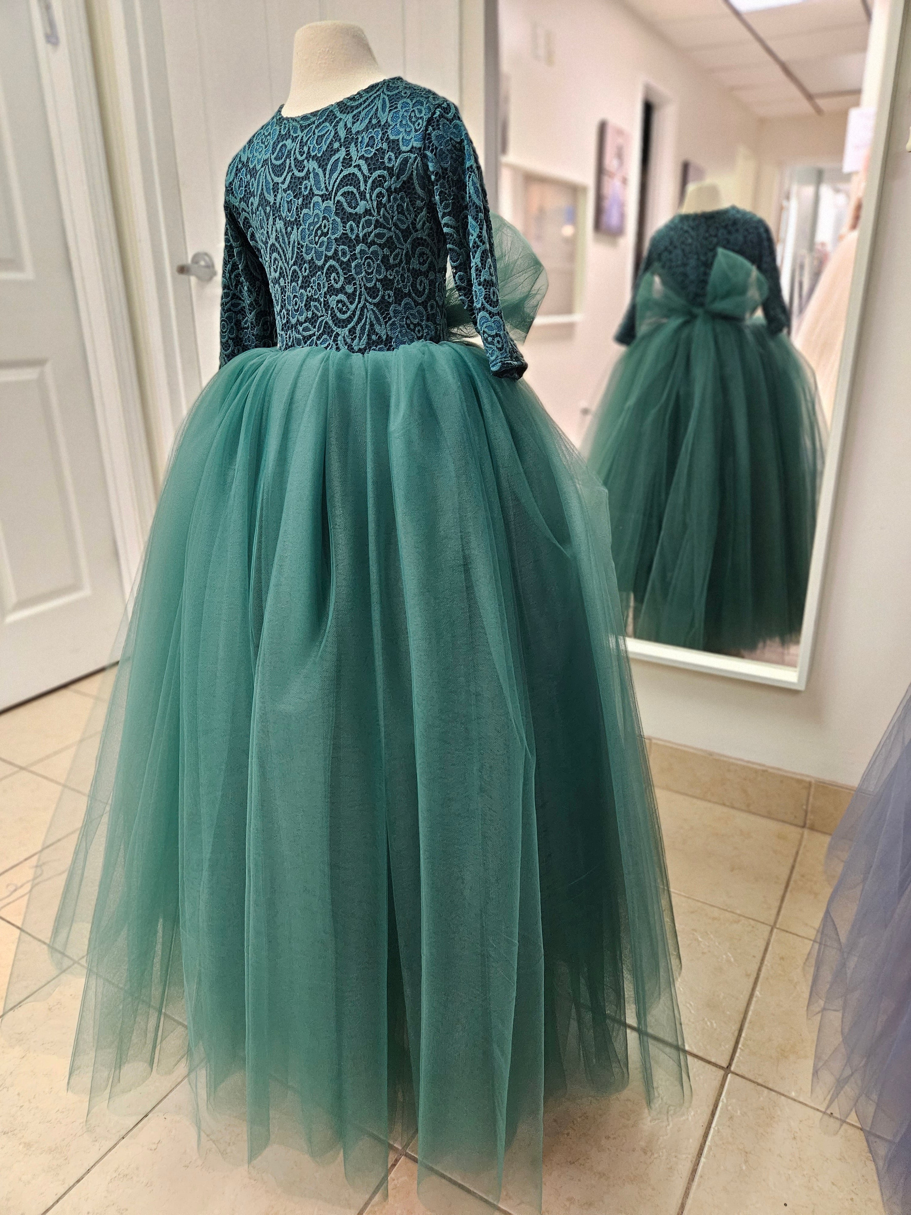 hunter green lace dress A Line Spaghetti Straps Dark Green Prom Dress Formal Dress PSK252 US14 / Custom Color