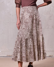 Floral Print Trumpet Skirt-Brown