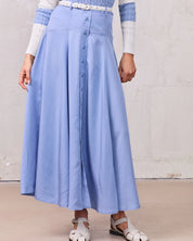 Tencel Yoke Button Down Skirt-Periwinkle Blue