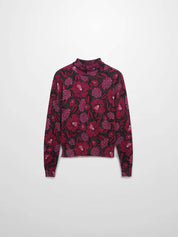 Thin Knit Turtleneck Sweater-Grey Pink Floral