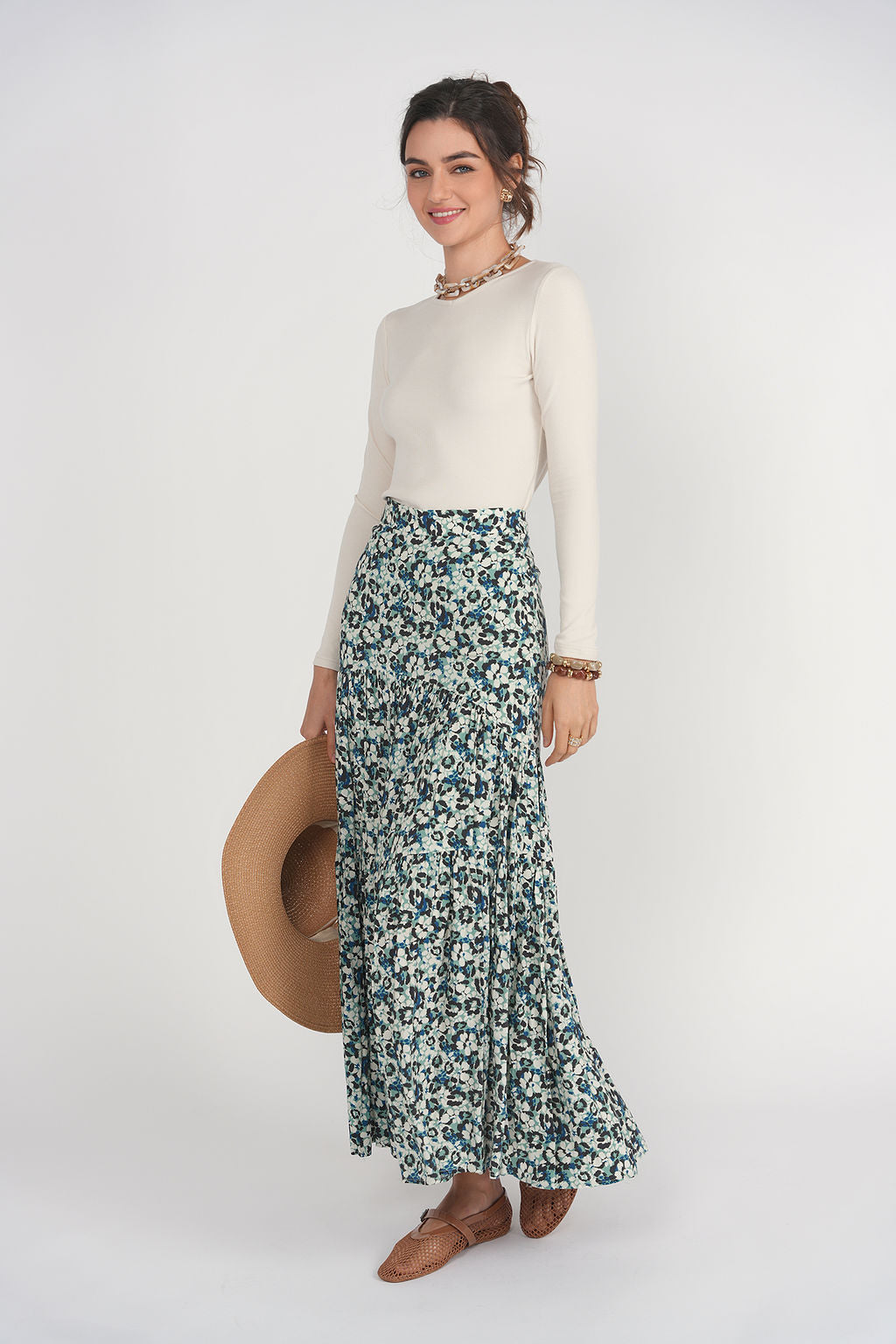 Tiered Maxi Skirt- Leopard Floral
