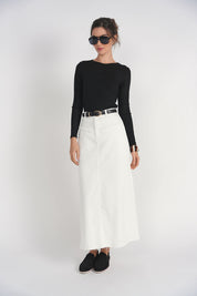 Long Sleeve Ribbed V Neck Tee- Black