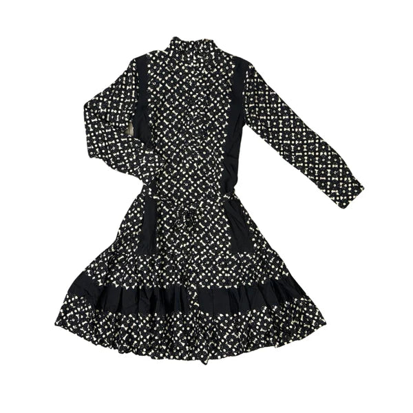 BLACK W/ OFF WHITE PRINTED LOWER PLEATED DRESS 2181