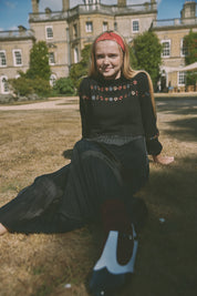 Pleated Dress with Embroidered Flowers