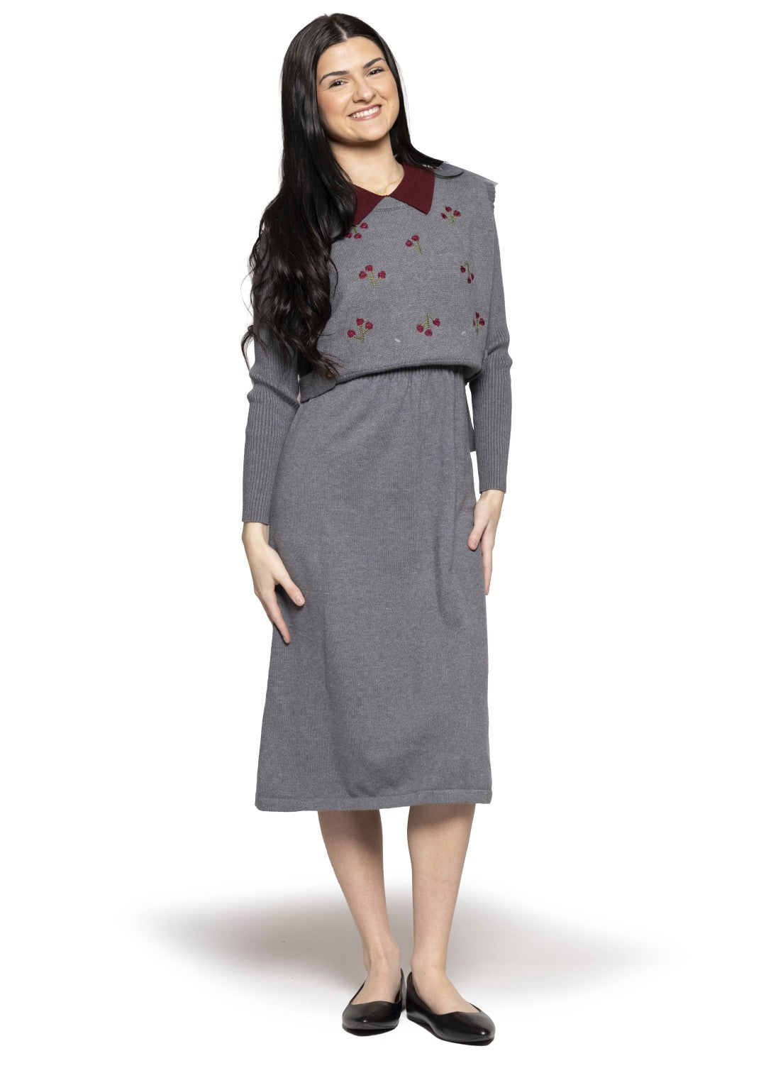 Grey Vest with Burgundy Cherries