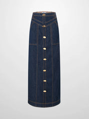 Button Design Denim Skirt-Blue