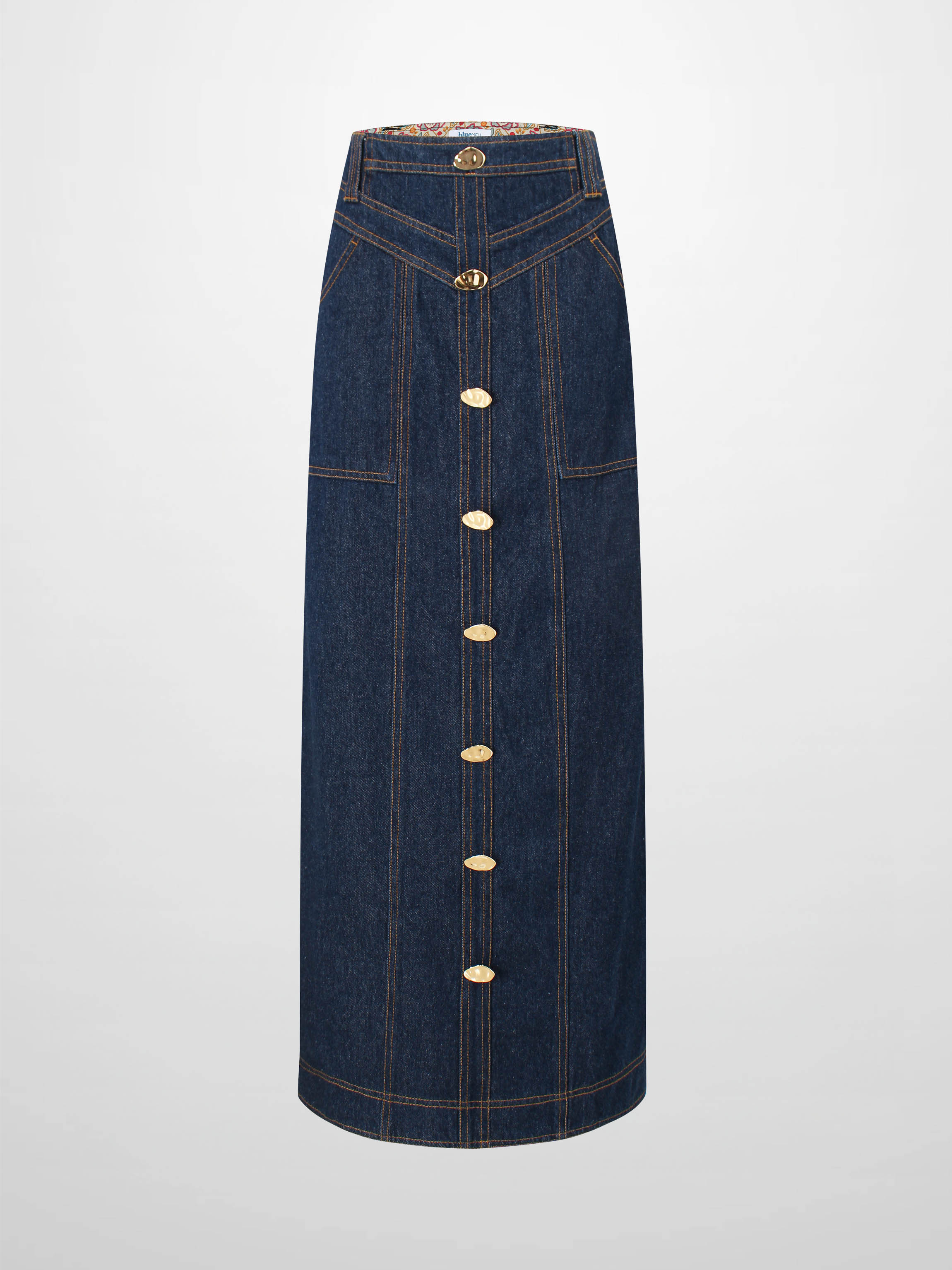 Button Design Denim Skirt-Blue