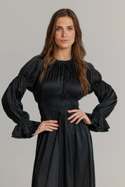Satin smock dress black
