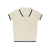 Boys Cable Knit Polo – Ivory/Navy – Keepsake Collection
