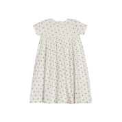 Girls Dress 3/4 Sleeves - Ivory - Floral Grid