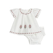 Girls Embroidered Trim 2 Piece Set – Ivory – Keepsake Collection