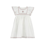 Girls Embroidered Trim Short Sleeve Dress – Ivory – Keepsake Collection