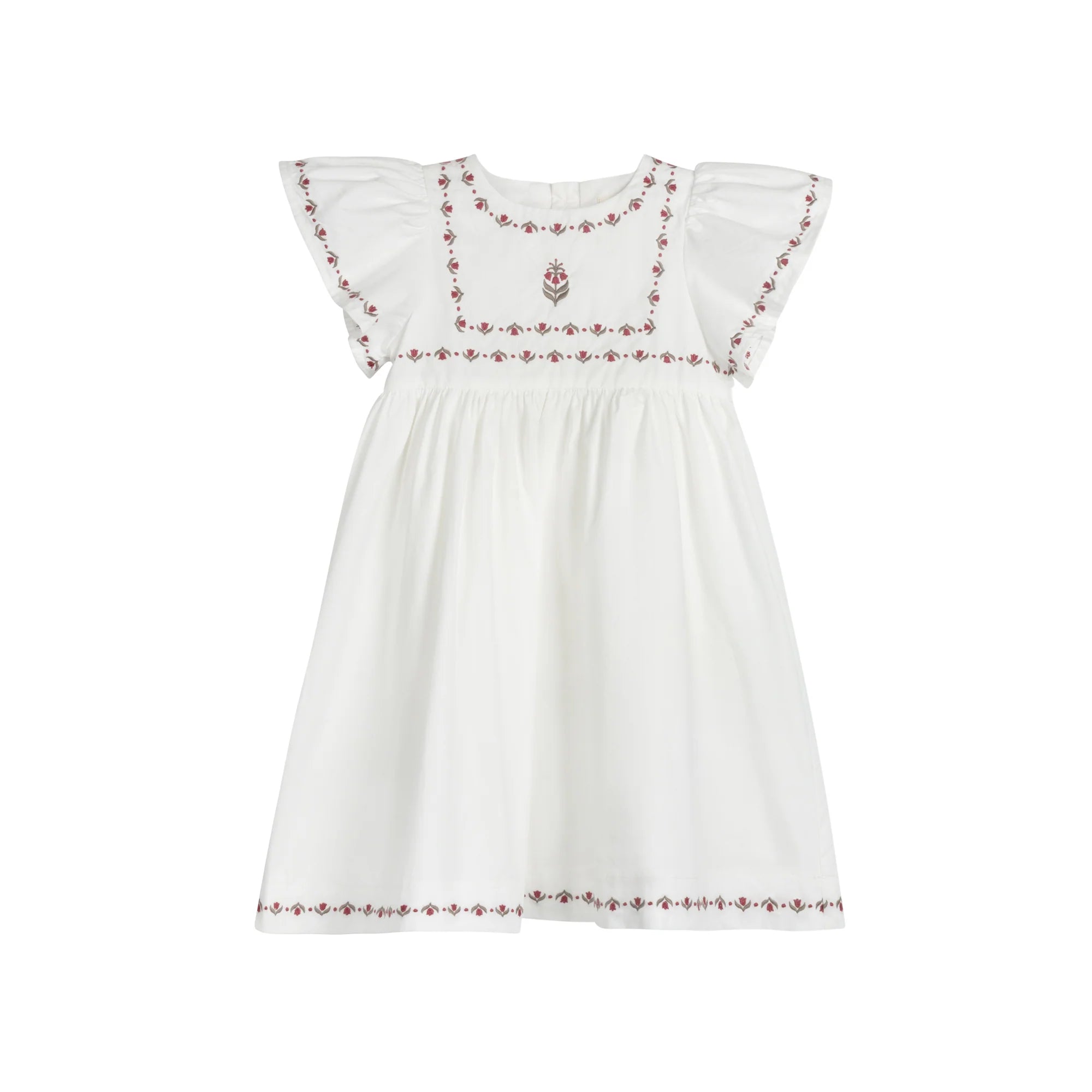 Girls Embroidered Trim Short Sleeve Dress – Ivory – Keepsake Collection