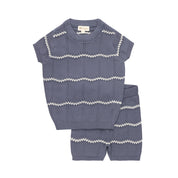 Boys Wave Knit 2 Piece Set – Blue/Ivory – Holland Collection