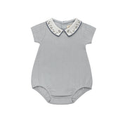 Boys Romper – Blue – Embroidered Collar