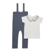 Boys Bodysuit and Overalls – Ivory Blue – Embroidered Collar