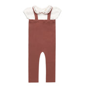 Girls Bodysuit and Overalls – Ivory Pink – Embroidered Collar