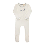 Baby Boy Footie and Bonnet – Ivory Blue – Cross Stitch Duckling
