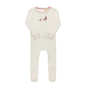 Baby Girl Footie and Bonnet – Ivory Pink – Cross Stitch Duckling