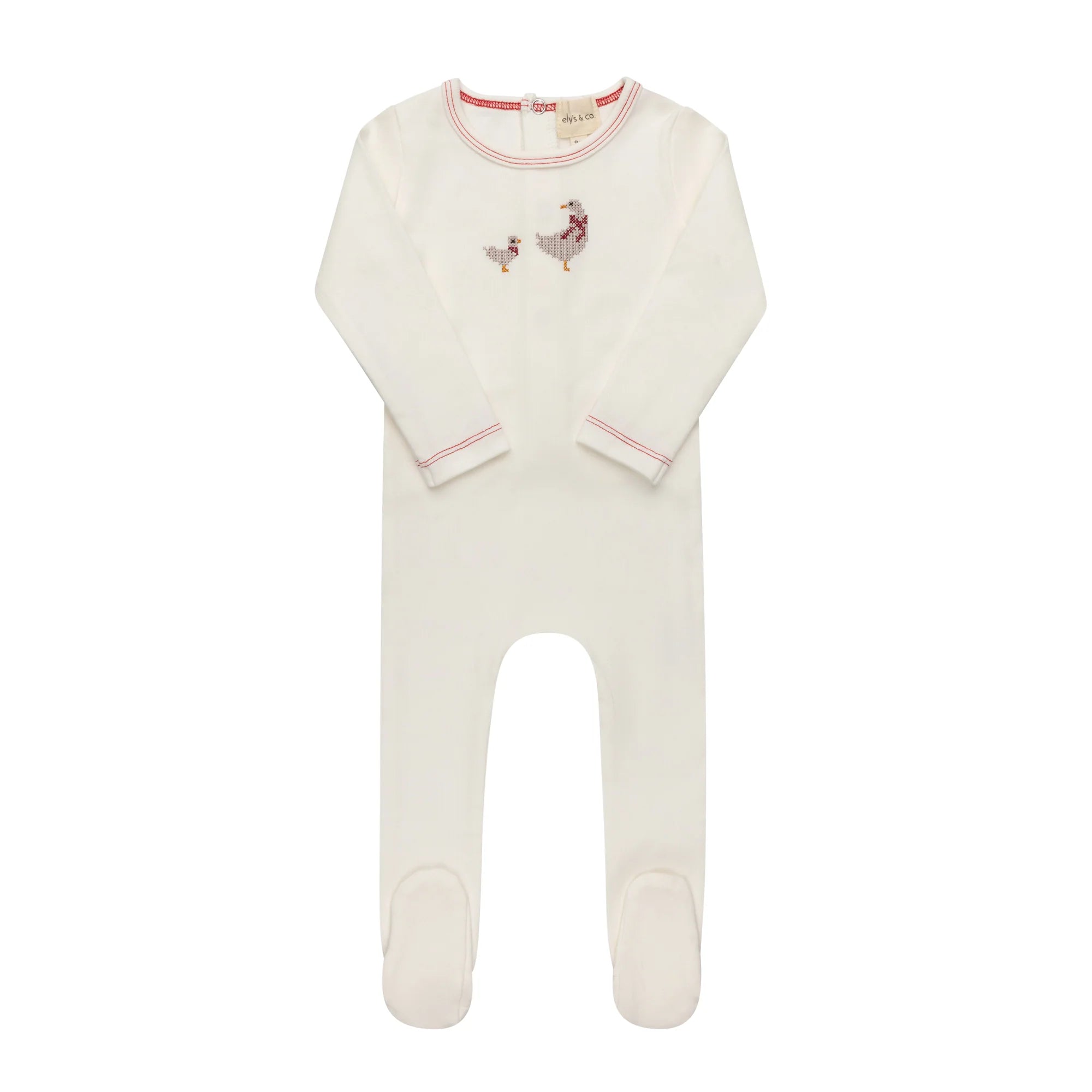 Baby Girl Footie and Bonnet – Ivory Pink – Cross Stitch Duckling