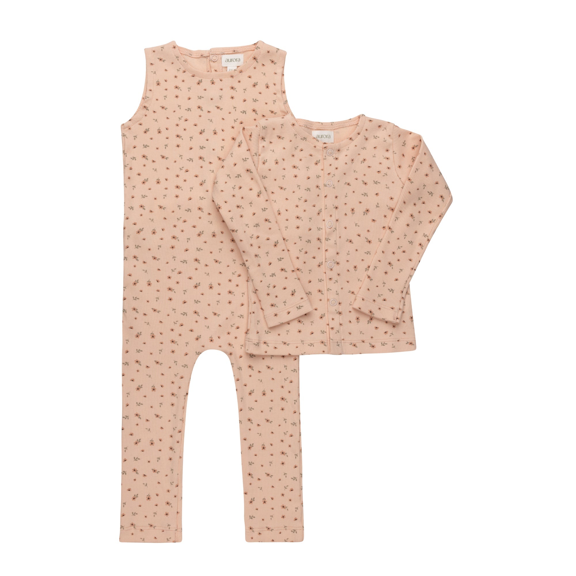 Girls Romper – Pink – Floral Rib (Cardigan sold separately)