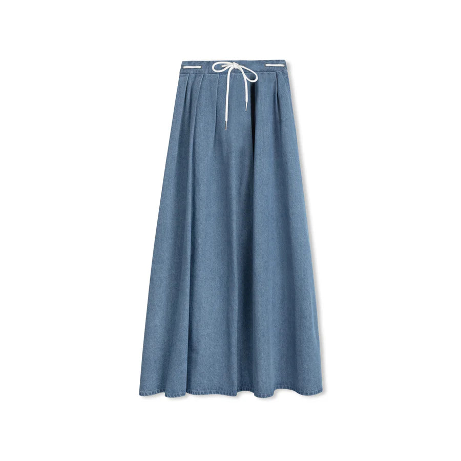 DENIM DRAWSTRING MAXI SKIRT
