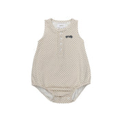Boys Romper – Tan – Checked Race Car