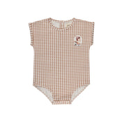 Girls Romper - Mauve - Gingham Owl