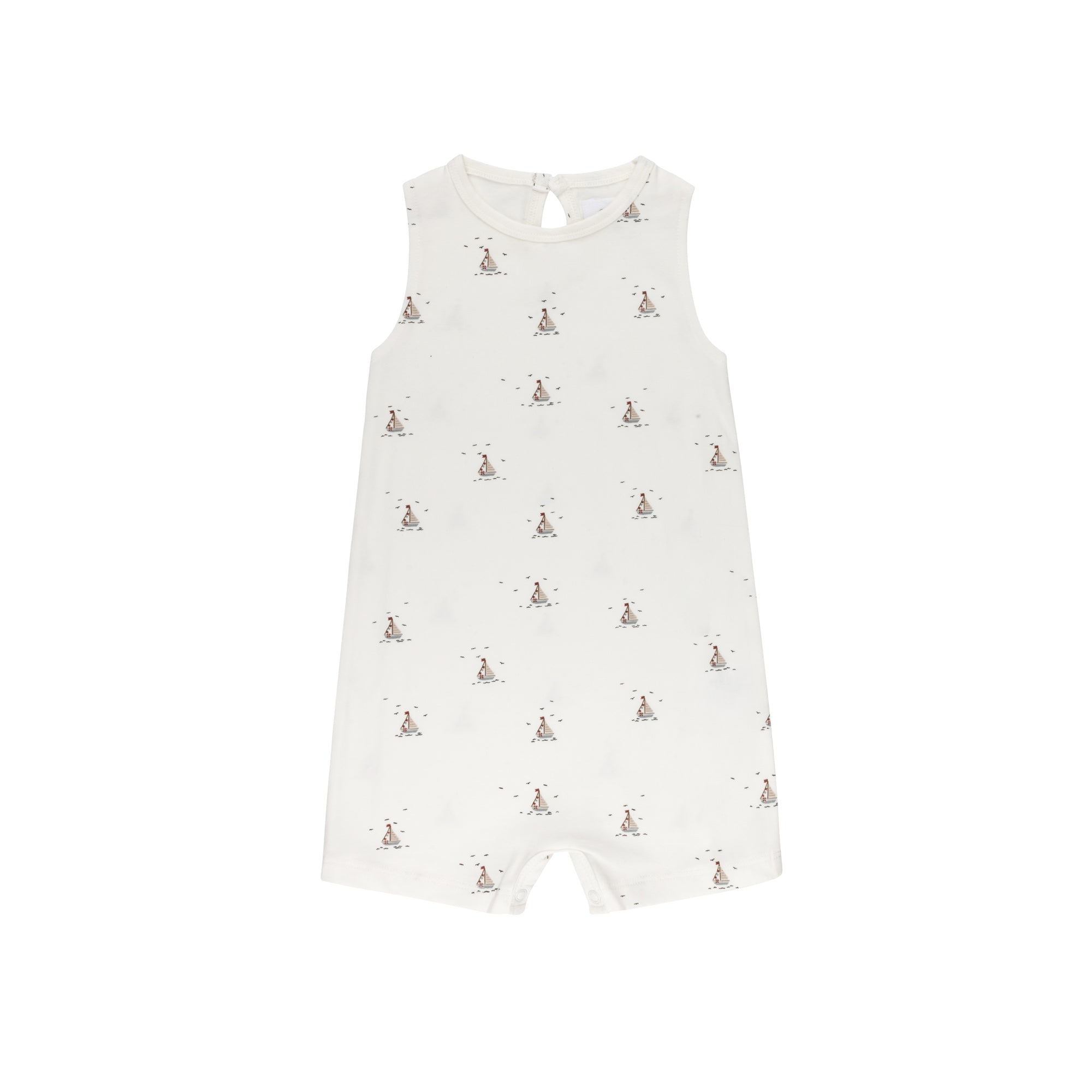 Boys Romper – Ivory Blue – Nautical Print