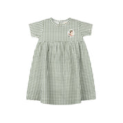 Girls Short Sleeve Dress - Sage - Gingham Owl