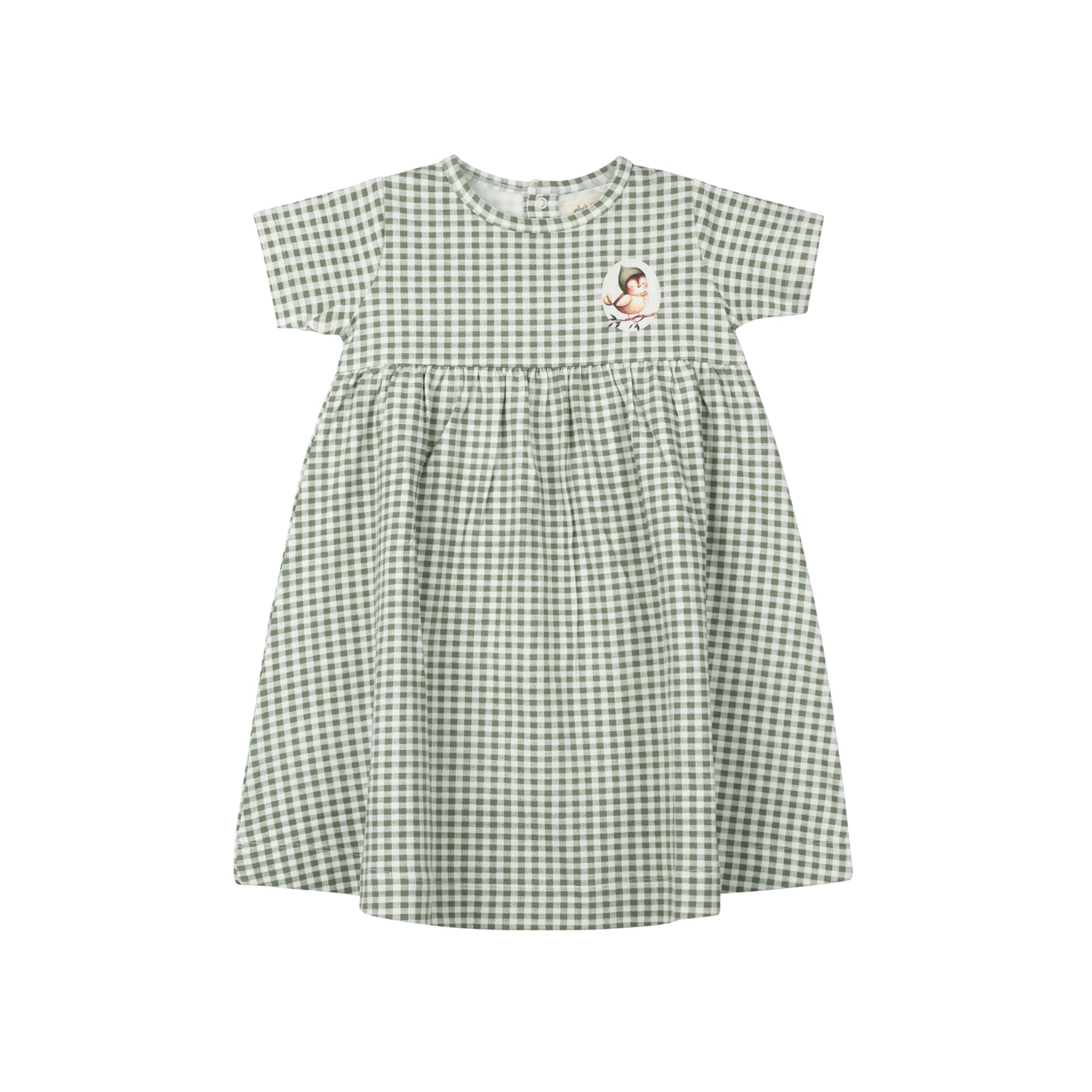 Girls Short Sleeve Dress - Sage - Gingham Owl
