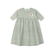 Girls Dress - Sage - Gingham Owl