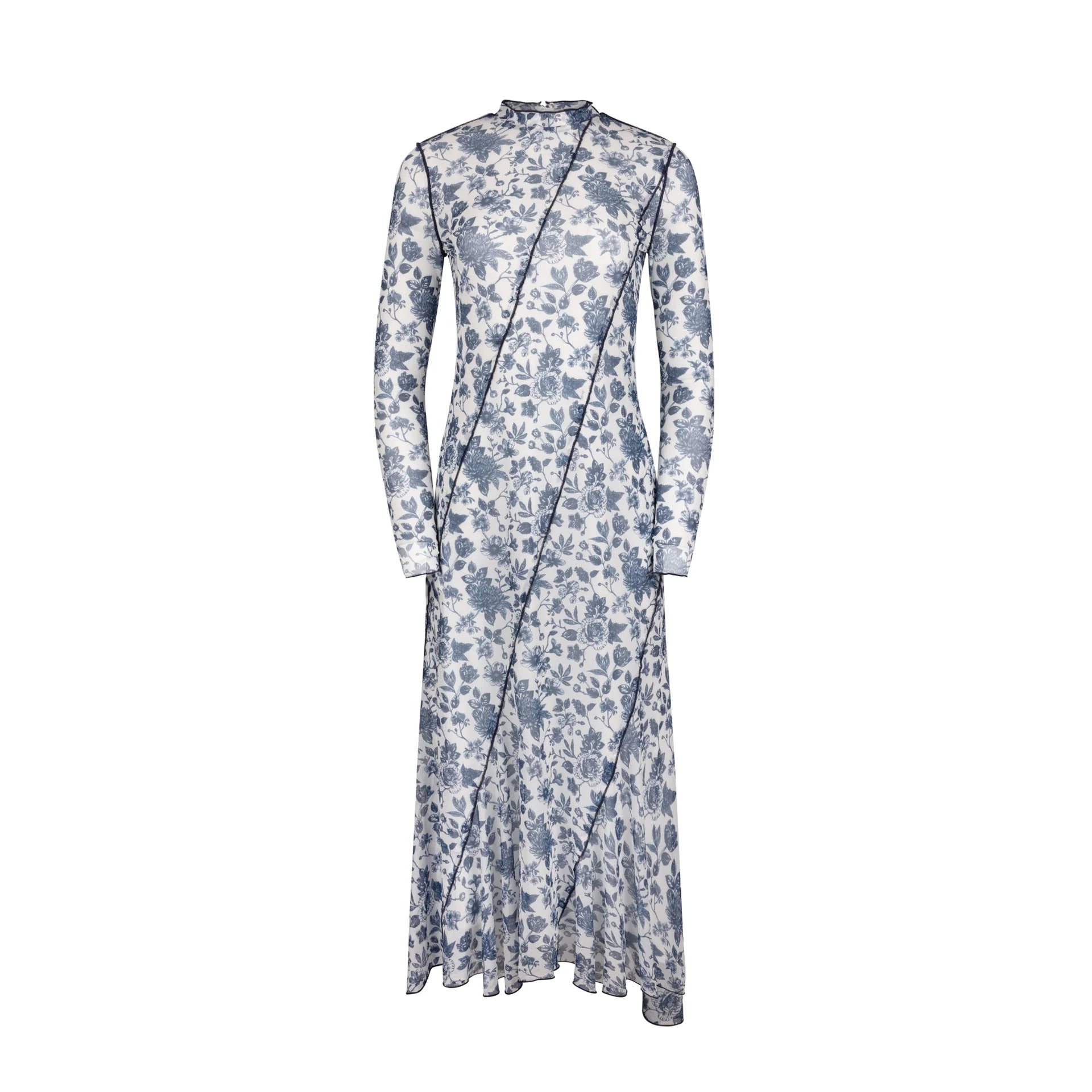 Paneled Toile Print Mesh Dress