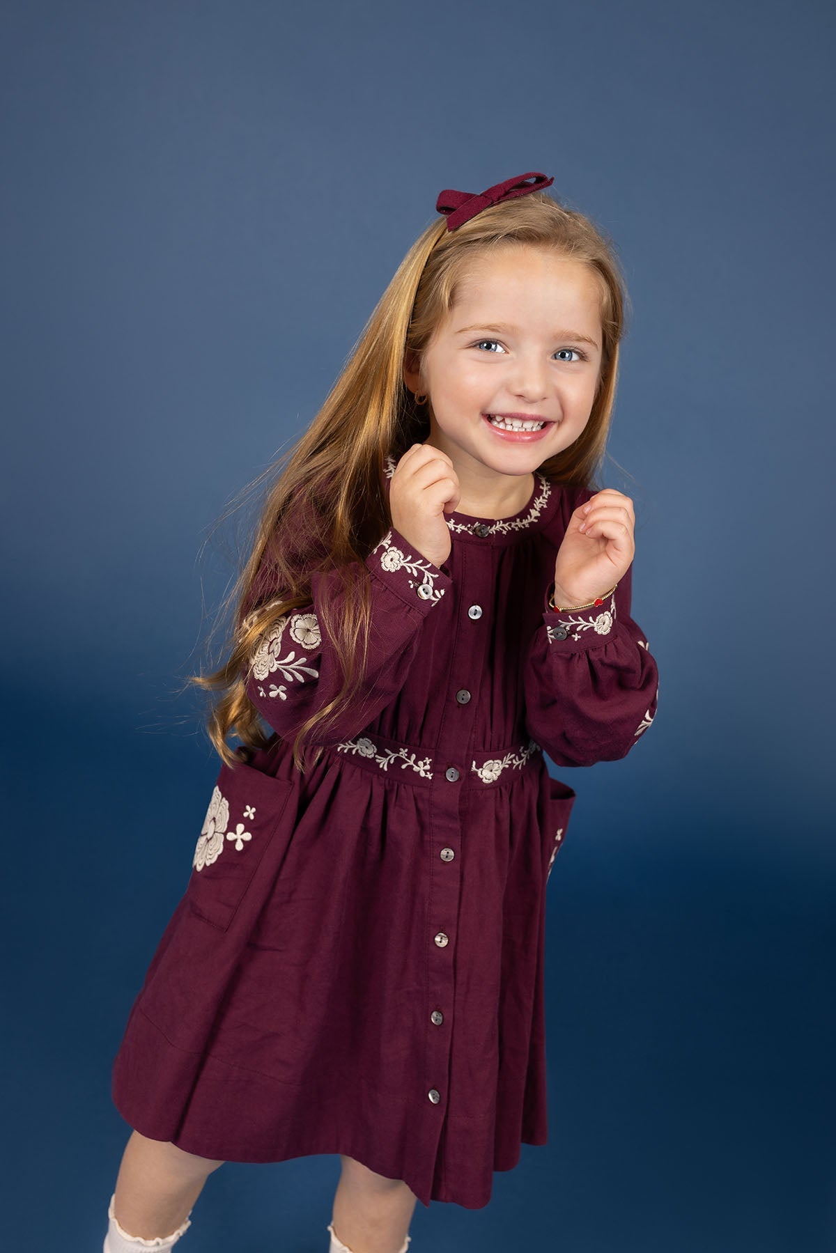 Floral Embroidered Waisted Cotton Dress