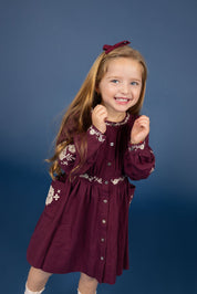 Floral Embroidered Waisted Cotton Dress