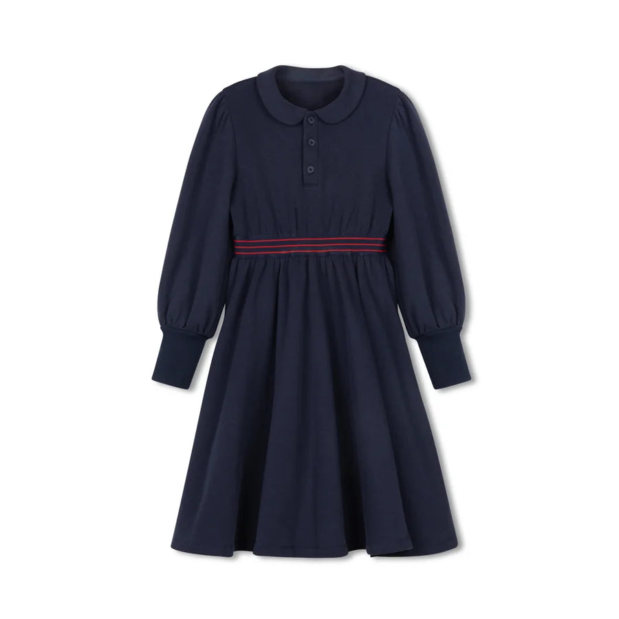NAVY WAISTED SWEATSHIRT DRESS