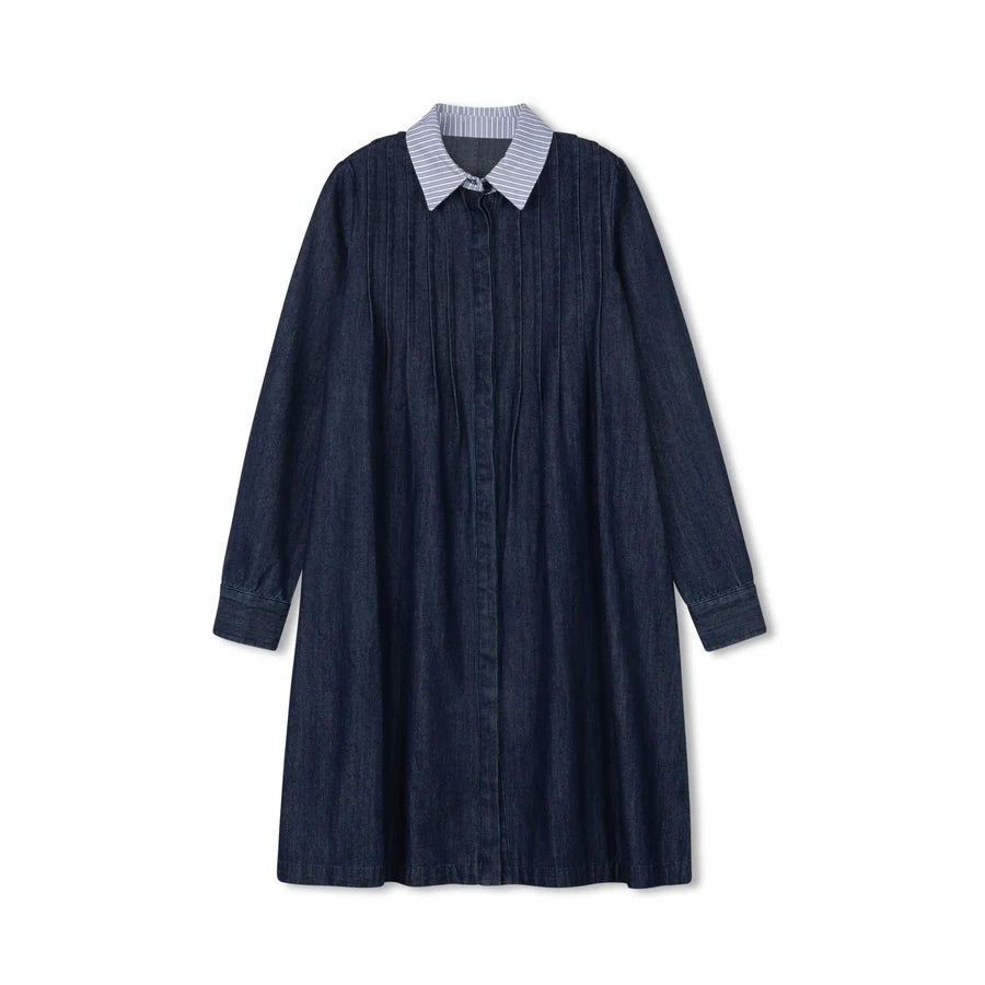 DENIM STRIPED COLLAR DRESS