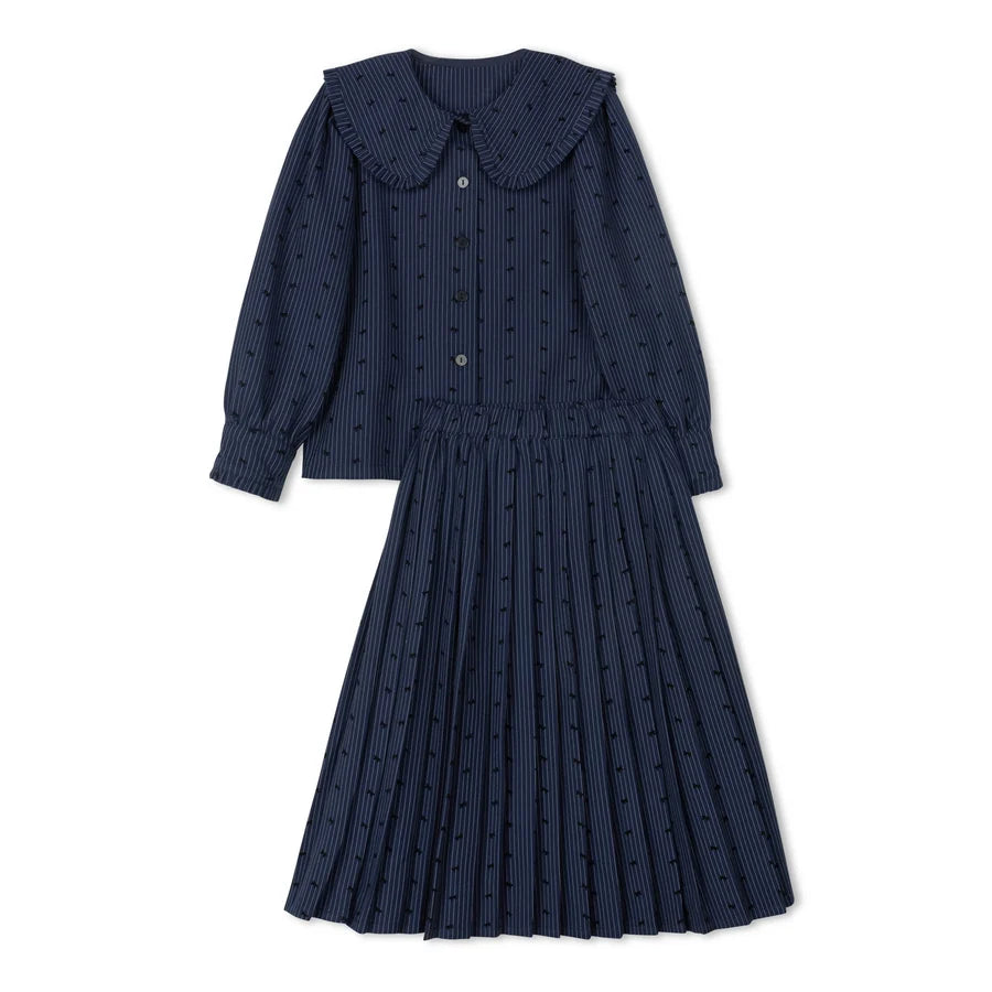 BLUE PINSTRIPE BOW SET