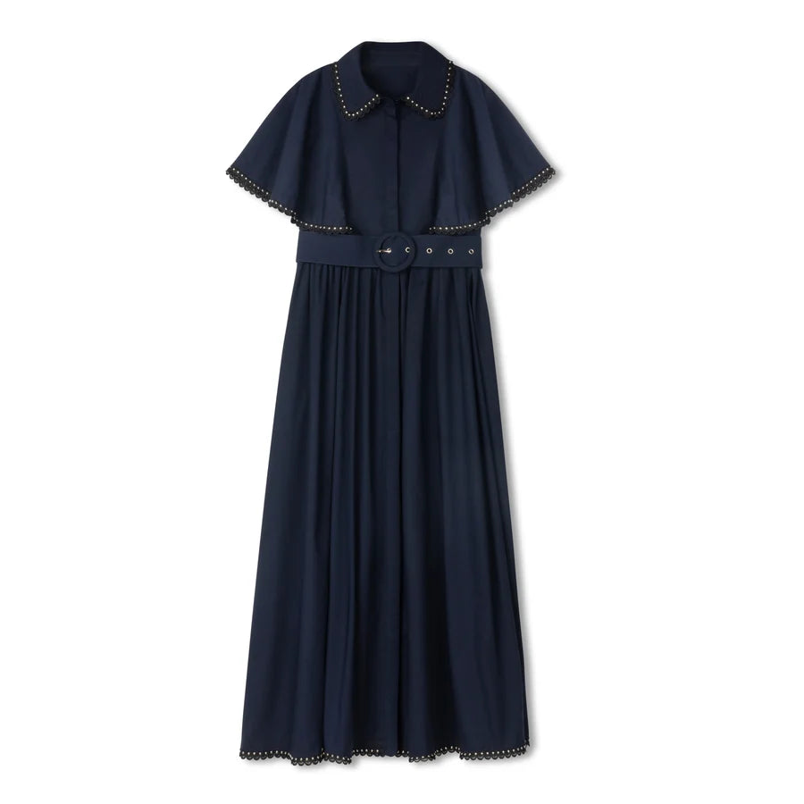 NAVY SCALLOP TRIM MIDI
